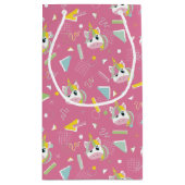Girls Retro Pink Unicorn Birthday スモールペーパーバッグ (裏面)