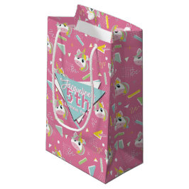 Girls Retro Pink Unicorn Birthday スモールペーパーバッグ