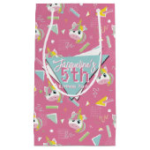 Girls Retro Pink Unicorn Birthday スモールペーパーバッグ (正面)