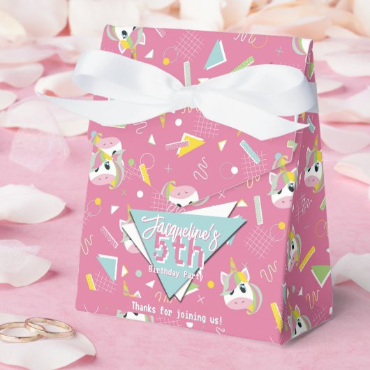 Girls Retro Pink Unicorn Birthday  フェイバーボックス (ウェディング)