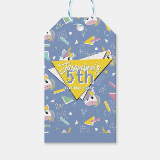 Girls Retro Purple Unicorn Birthday ギフトタグ (正面)