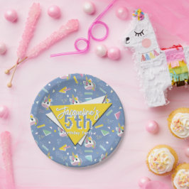 Girls Retro Purple Unicorn Birthday ペーパープレート