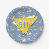 Girls Retro Purple Unicorn Birthday ペーパープレート (正面)