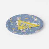 Girls Retro Purple Unicorn Birthday ペーパープレート (アングル)