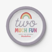 Girls Retro Two Much Fun Rainbow 2nd Birthday ペーパープレート (正面)