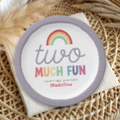Girls Retro Two Much Fun Rainbow 2nd Birthday ペーパープレート