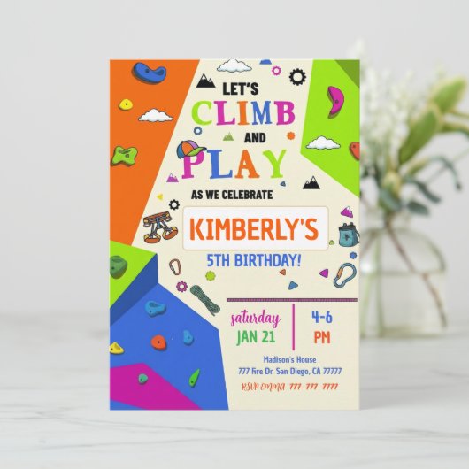 Girls Rock Climbing Birthday Party Invitation 招待状 (スタンド正面)