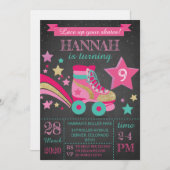 Girls Roller Skating Birthday Party 招待状 (正面/裏面)