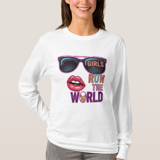 Girls Run The World – Pop Art Neon Feminine Design Tシャツ (正面)