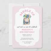 Girls Saddle Up Pink Pony Horse Birthday 招待状 (正面)