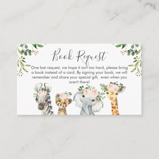 Girls Safari Animals Book Request Card Insert エンクロージャーカード (正面)