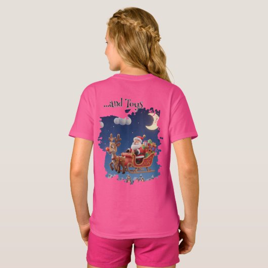 Girls' Santa Rudolph Christmas T-Shirt Tシャツ (裏面フル)