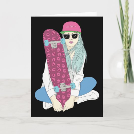 Girls Skate Skateboard Skateboarding Do A Kickflip カード (正面)