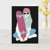 Girls Skate Skateboard Skateboarding Do A Kickflip カード (黄色い花)