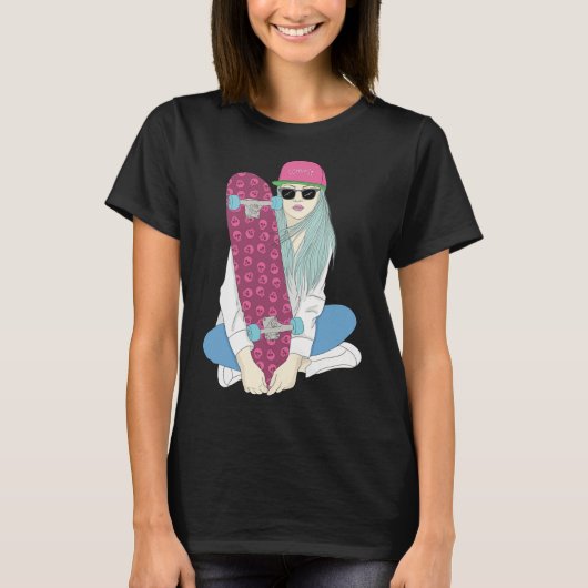 Girls Skate Skateboard Skateboarding Do A Kickflip Tシャツ (正面)