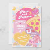 Girls Sleepover Pizza and Pajama Party Invitation 招待状 (正面)