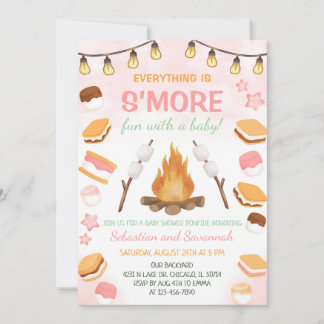 Girls S'more Fun Campfire Smores Baby Shower 招待状