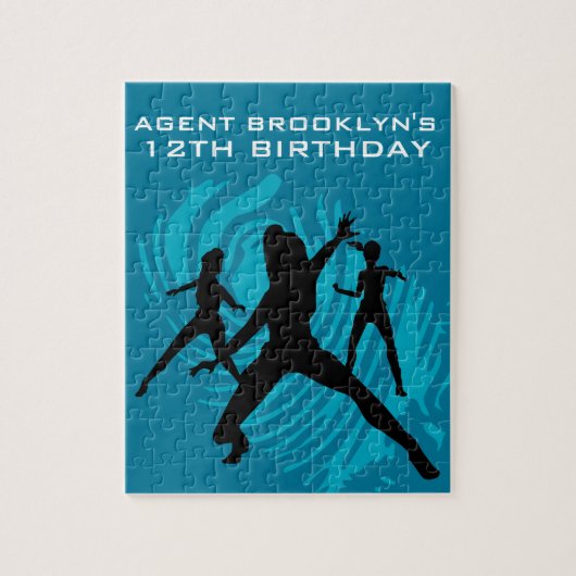 Girls Spy Party Teal Fingerprint ジグソーパズル (縦)