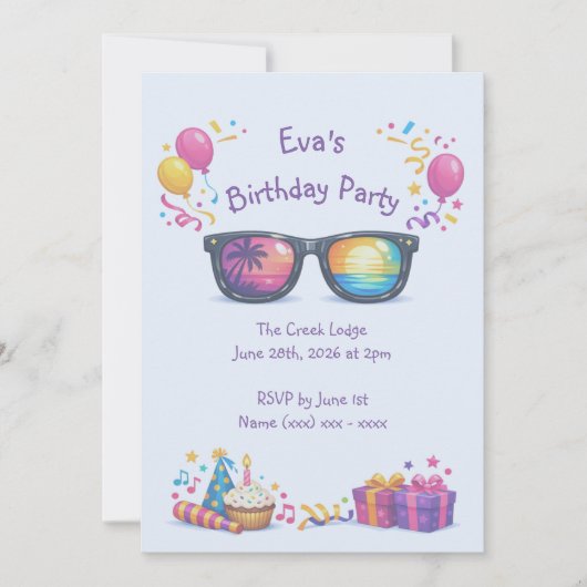 Girls Summertime Birthday Invitation 招待状 (正面)