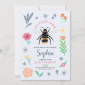 Girls Sweet Bee Wildflower Wild and Three Birthday 招待状 (正面)