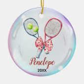 Girls Tennis player racquet personalized セラミックオーナメント (正面)