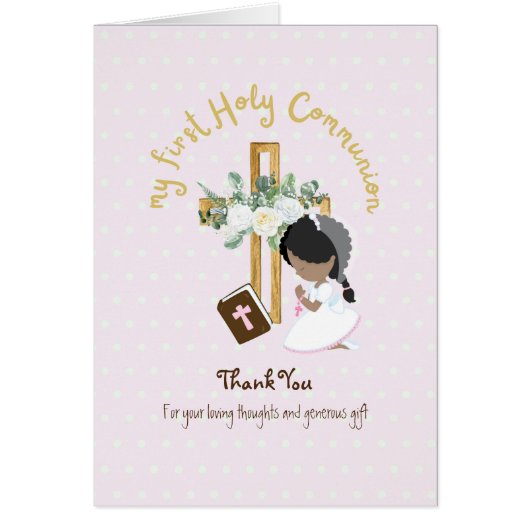 Girl's Thank You Holy Communion Card - Black Hair (正面)