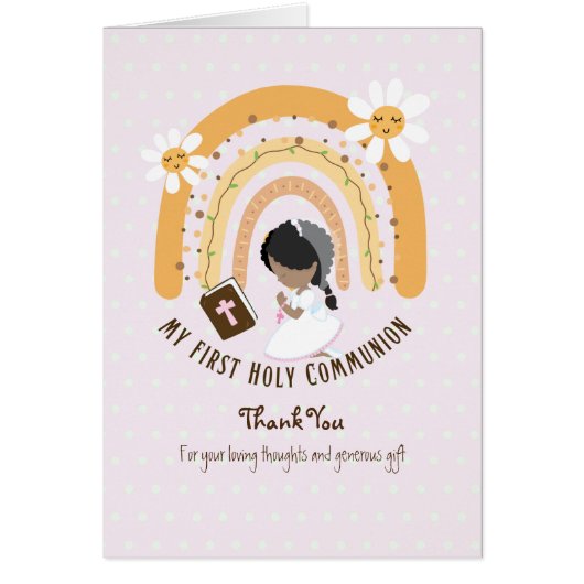 Girl's Thank You Holy Communion Card - Black Hair (正面)