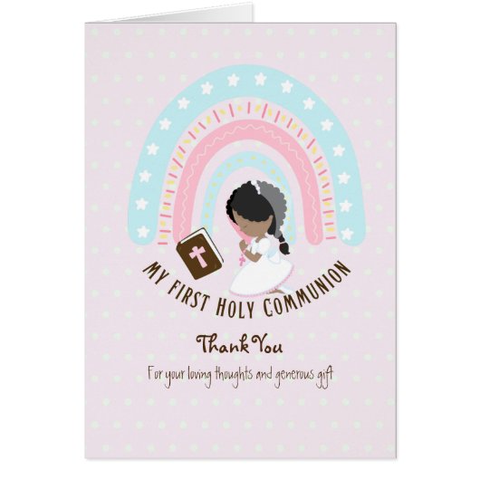 Girl's Thank You Holy Communion Card - Black Hair (正面)