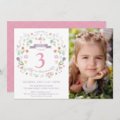 Girl's Third Birthday Party招待状付/写真 招待状 (正面/裏面)