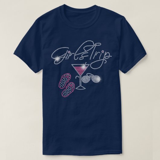 Girls Trip Martini Flip Flops Rhinestone Bling Mom Tシャツ (デザイン正面)