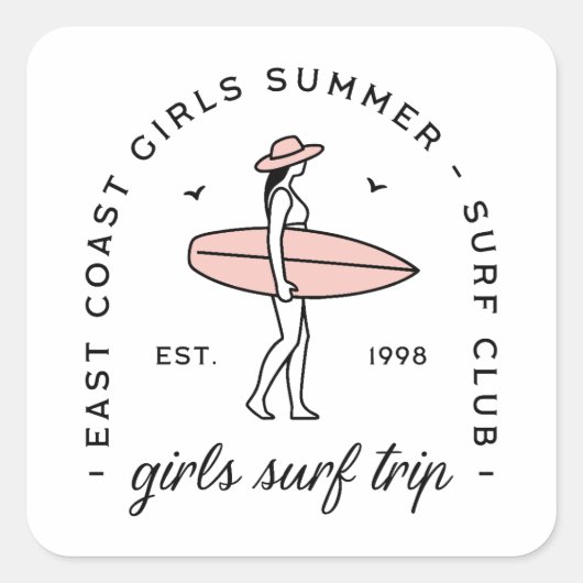 Girls trip surf club surfing besties summer surfer スクエアシール (正面)