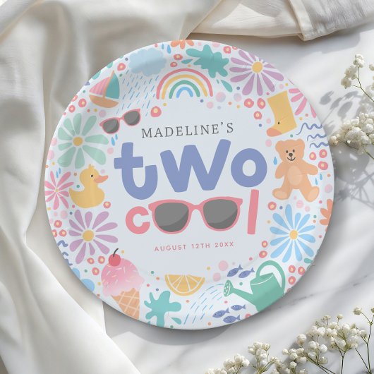 Girls Two Cool Summer Pool Party 2nd Birthday ペーパープレート