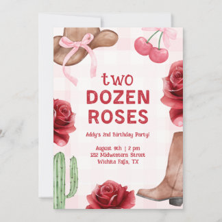Girl's Two Dozen Roses Western Birthday 招待状
