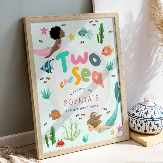 Girls Two the Sea Mermaid Splash Welcome Sign ポスター