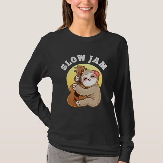 Girls Ukulele Uke Guitar Slow Jam Cute Sloth Tシャツ (正面)