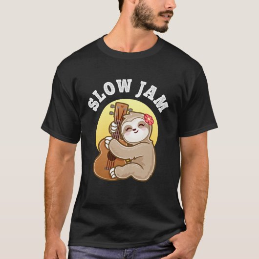 Girls Ukulele Uke Guitar Slow Jam Cute Sloth Tシャツ (正面)