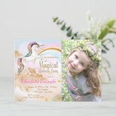 Girls Unicornフォトバースデーパーティ招待状 招待状 (スタンド正面)