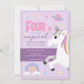 Girls Unicorn Four Ever Magical 4th Birthday 招待状 (正面)