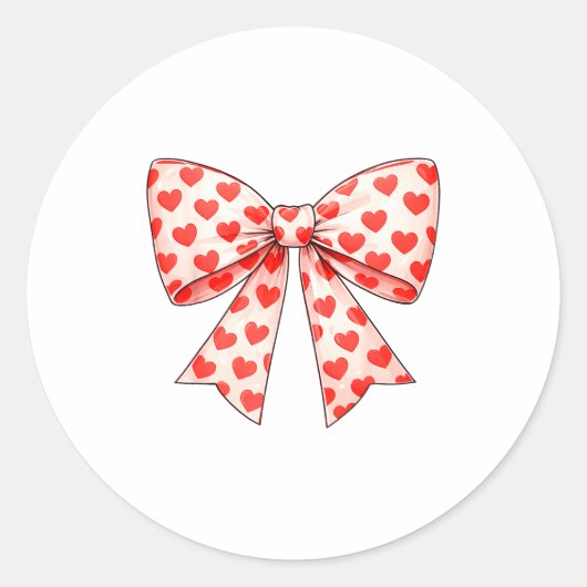 Girls Valentine Heart Bow Cute Valentines Day Teen ラウンドシール (正面)