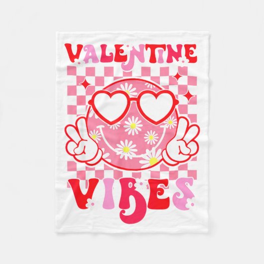 Girls Valentines Day Cute Smile Face Valentine Vib フリースブランケット (正面)