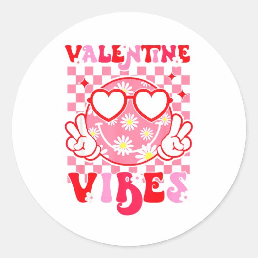 Girls Valentines Day Cute Smile Face Valentine Vib ラウンドシール (正面)