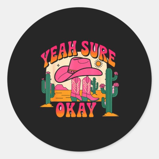 Girls Valentines Day Hearts Yeah Sure Okay Western ラウンドシール (正面)