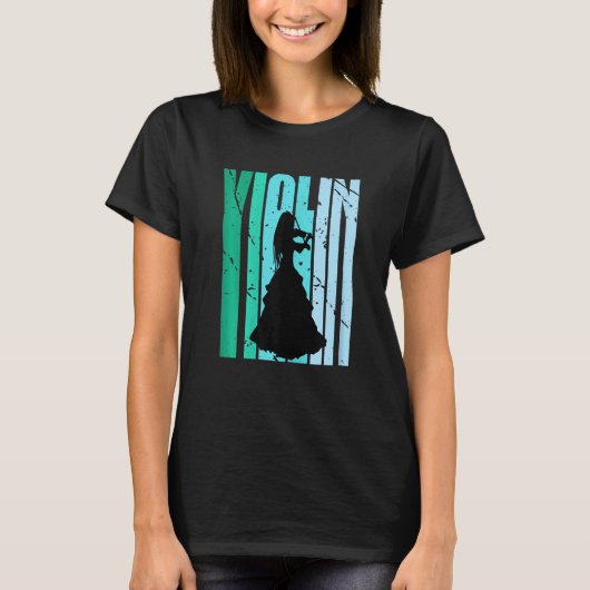 Girls Violin Silhouette Daughters Female Loves Vio Tシャツ (正面)