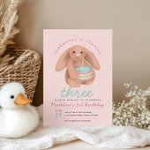 Girls Whimsical Cute Pink Bunny and Cake Birthday  招待状