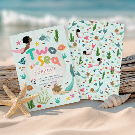 Girls Whimsical Mermaid Two The Sea 2nd Birthday 招待状