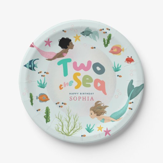 Girls Whimsical Under the Sea 2nd Birthday ペーパープレート (正面)