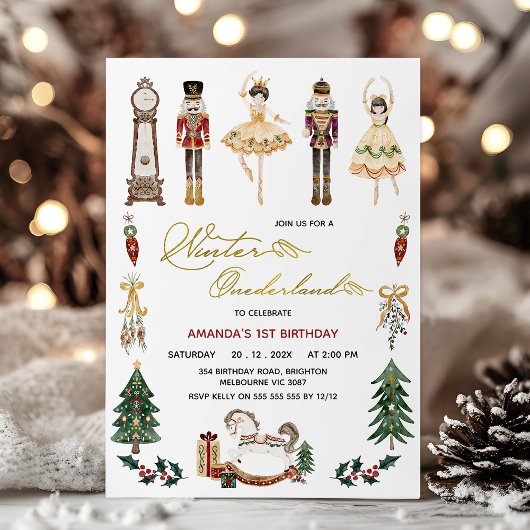 Girls Winter Onederland Nutcracker 1st Birthday 招待状