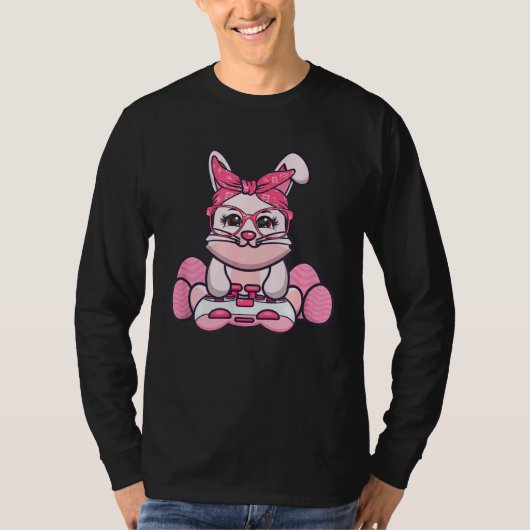 Girls Women Video Game Easter Bunny Gaming Control Tシャツ (正面)