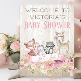Girls Woodland Baby Showerウェルカムサイン ポスター