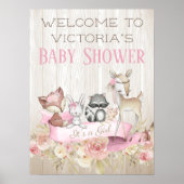 Girls Woodland Baby Showerウェルカムサイン ポスター (正面)